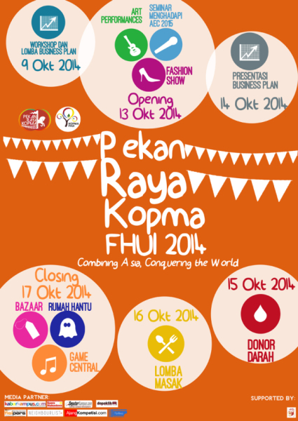 Mahasiswa Fakultas Hukum Universitas Indonesia menggelar Pekan Raya Koperasi Mahasiswa (PRK) 2014. Kegiatan ini adalah acara tahunan dan terbesar dari Koperasi Mahasiswa (Kopma) FHUI. 