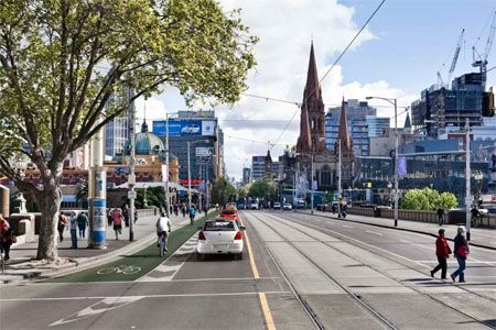 Jalur sepeda di pusat kota Melbourne. FOTO : City of Melbourne