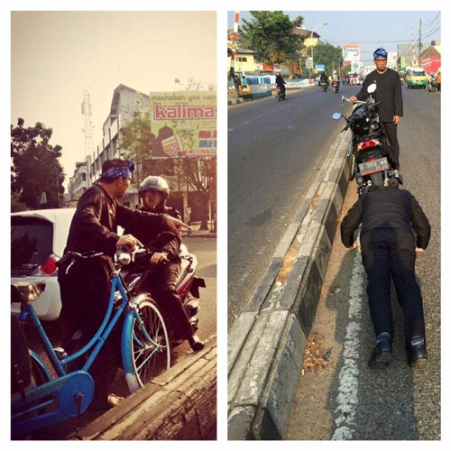 Ridwan Kamil menghukum pengendara sepeda motor yang melawan arus. FOTO : ridwan kamil/facebook