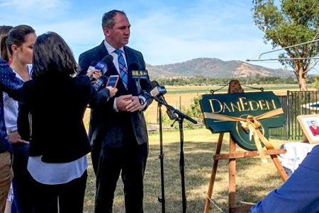 Deputi Perdana Menteri Australia, Barnaby Joyce, berada di perkebunan ganja obat pertama di negeri kanguru, DanEden. (Credit: ABC) 