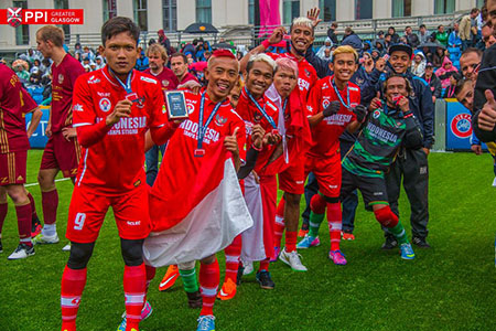 Timnas Indonesia finish di posisi 7 di turnamen street soccer tahunan Homeless World Cup 2016 di Glasgow, Skotlandia. Foto : PPI Glasgow