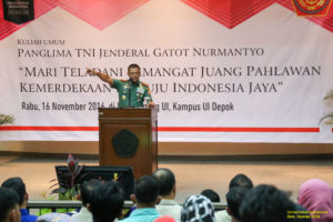 Gatot Nurmatyo, Panglima TNI memberikan kuliah di UI, Depok, Rabu, (16/11/2016). Dok. UI