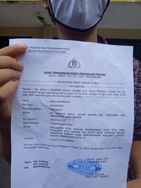 Mahasiswa Banten Laporkan Wakapolri Terkait Dugaan Pelanggaran Maklumat Covid-19