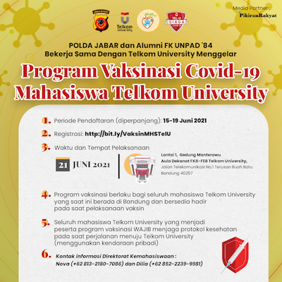 Mahasiswa Telkom University Akan Jalani Vaksinasi COVID-19