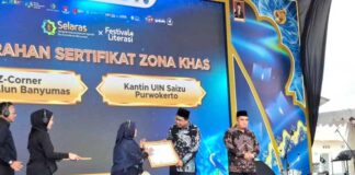 Kantin UIN Saizu Purwokerto Raih Sertifikat Zona KHAS